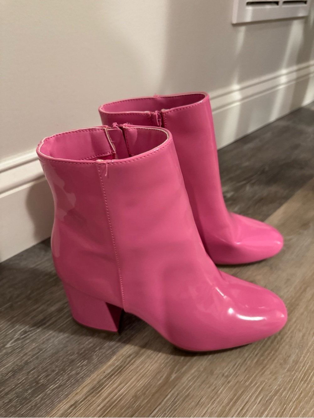 New Pink Patent Ankle Boots - Women 8.5